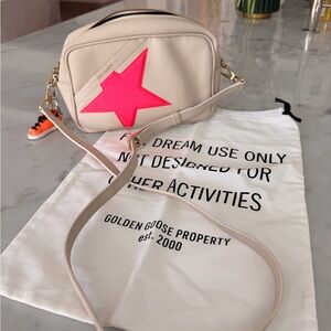 Golden Goose Cream and Neon Pink Star Crossbody Bag, like new includes bag